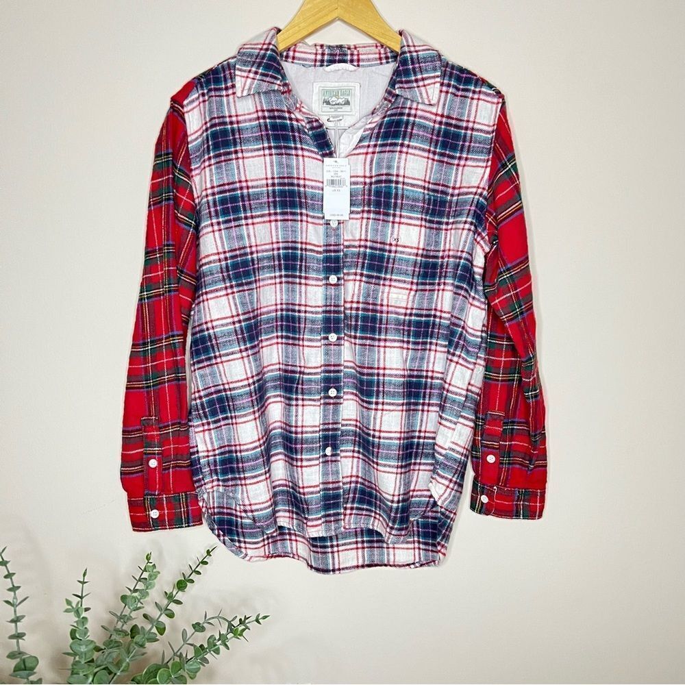 NWT‎ American Eagle Soft Patchwork Flannel Button Up Shirt Size XS 90s Y2k